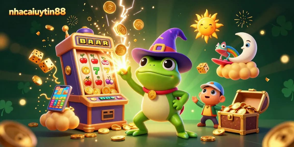 Play slots and win big at nhacaiuytin88, featuring a colorful storm of coins and games.