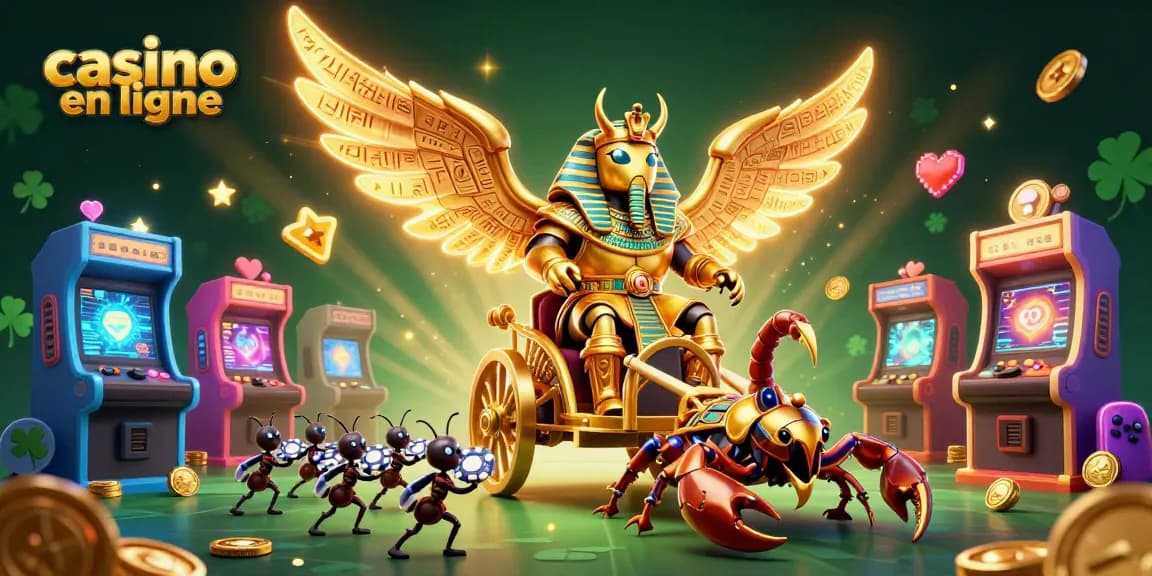 Plongez dans un casino en ligne avec un scarabée doré et des scorpions majestueux.