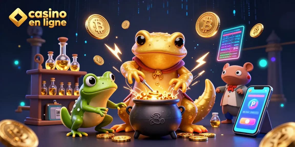 Visualisez le casino en ligne avec un alchimiste doré transmutant des métaux en pièces d'or.
