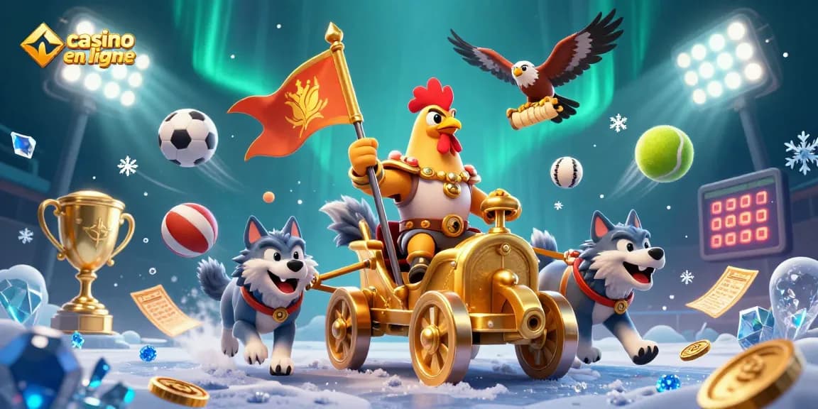 Jouez au casino en ligne avec une scène dynamique de jeu, représentant le roi coq en guerre.