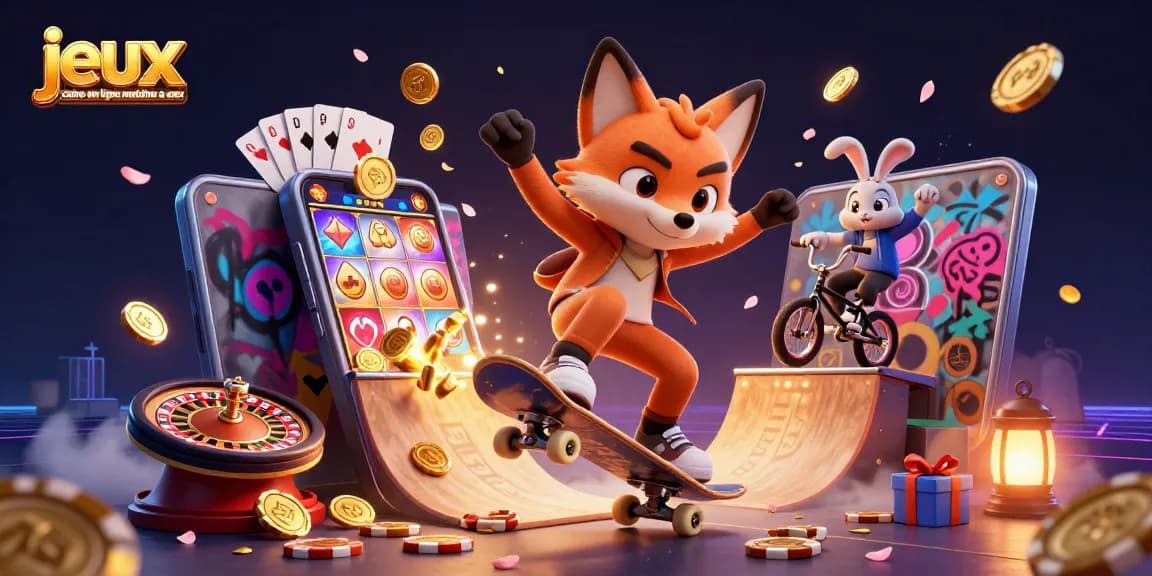 Jouez à des jeux de casino en ligne machine à sous avec un renard et un lapin dans un monde coloré.
