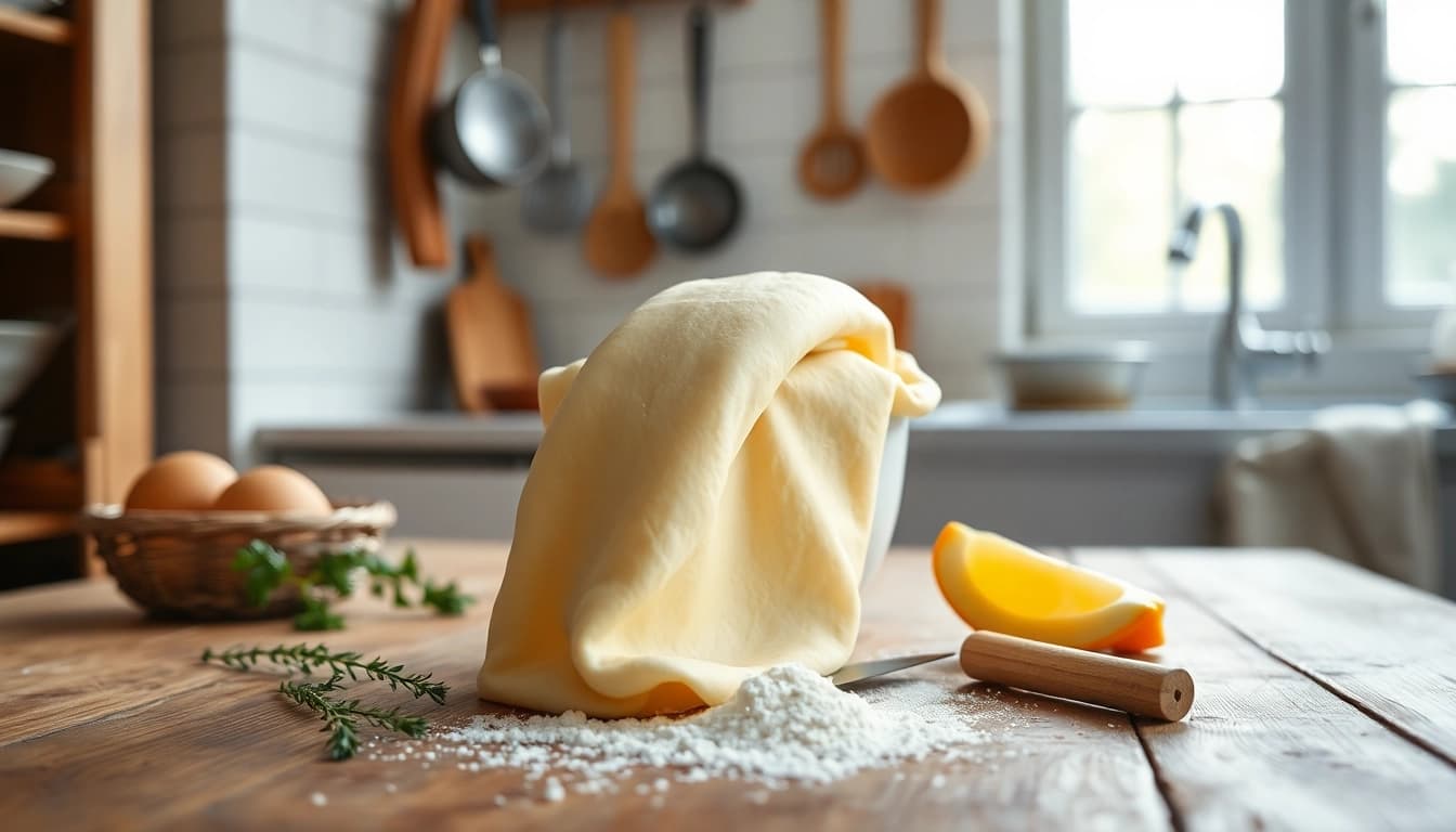 Gebruik van een kaasdoek om ingrediënten te ondersteunen in een gezellige keuken.