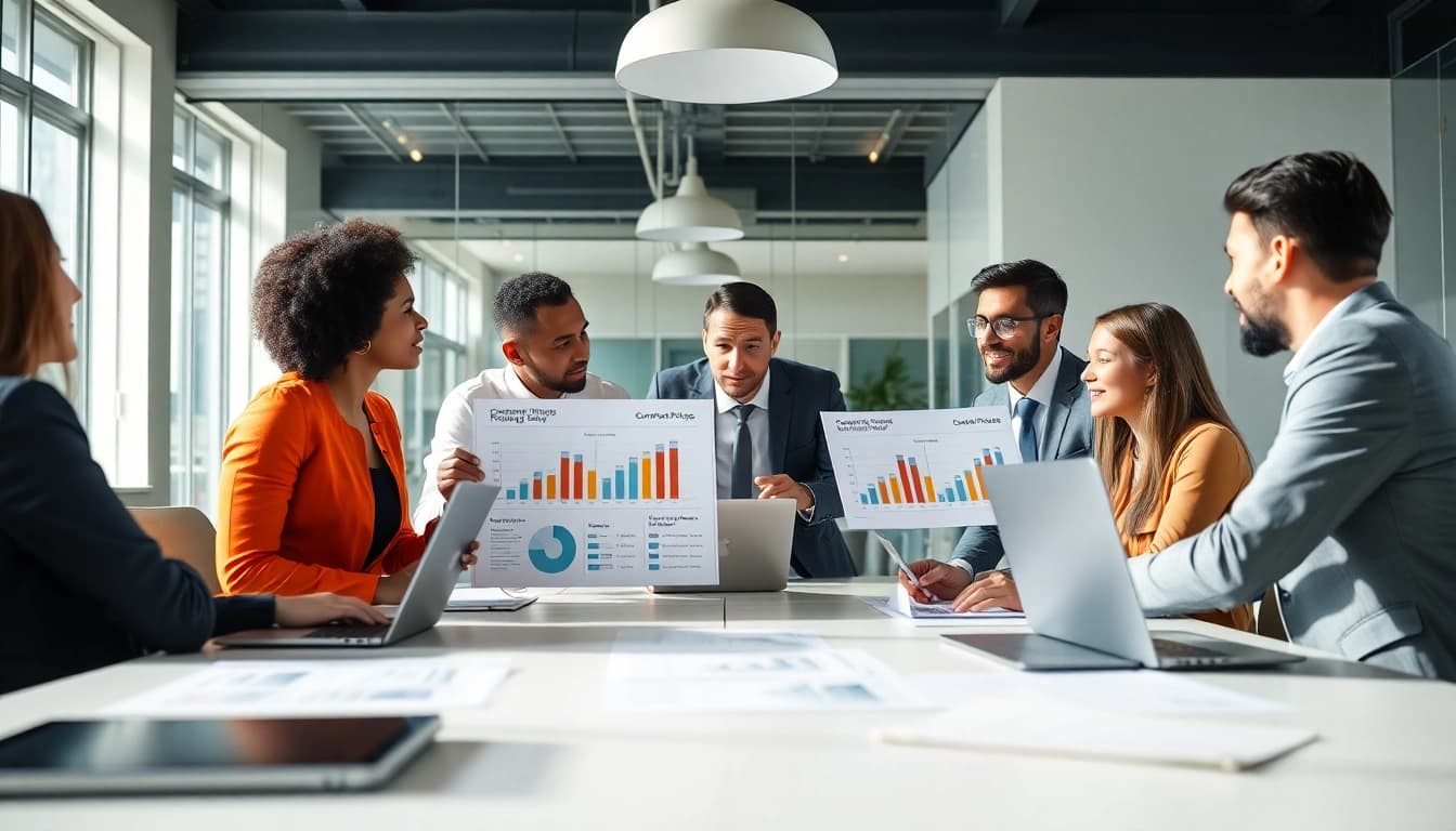 Analyze competitor pricing strategies in a collaborative office environment.