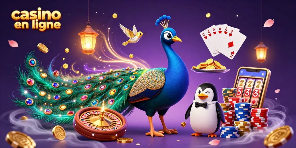 Jouez au casino en ligne avec un paon aristocratique, un pingouin majordome et des pierres précieuses scintillantes.
