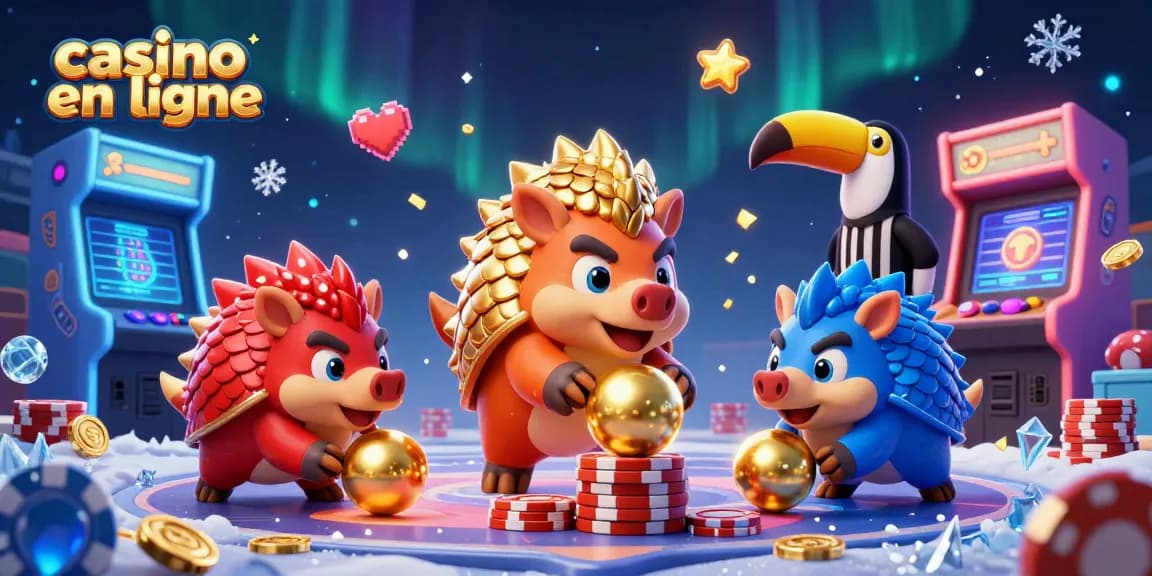 Des pangolins en compétition avec des jetons de poker créent un spectacle au casino en ligne.