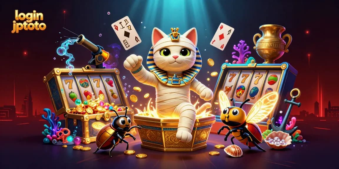 Login jptoto untuk bersenang-senang di kasino dengan slot, kucing mummy, dan koin emas.