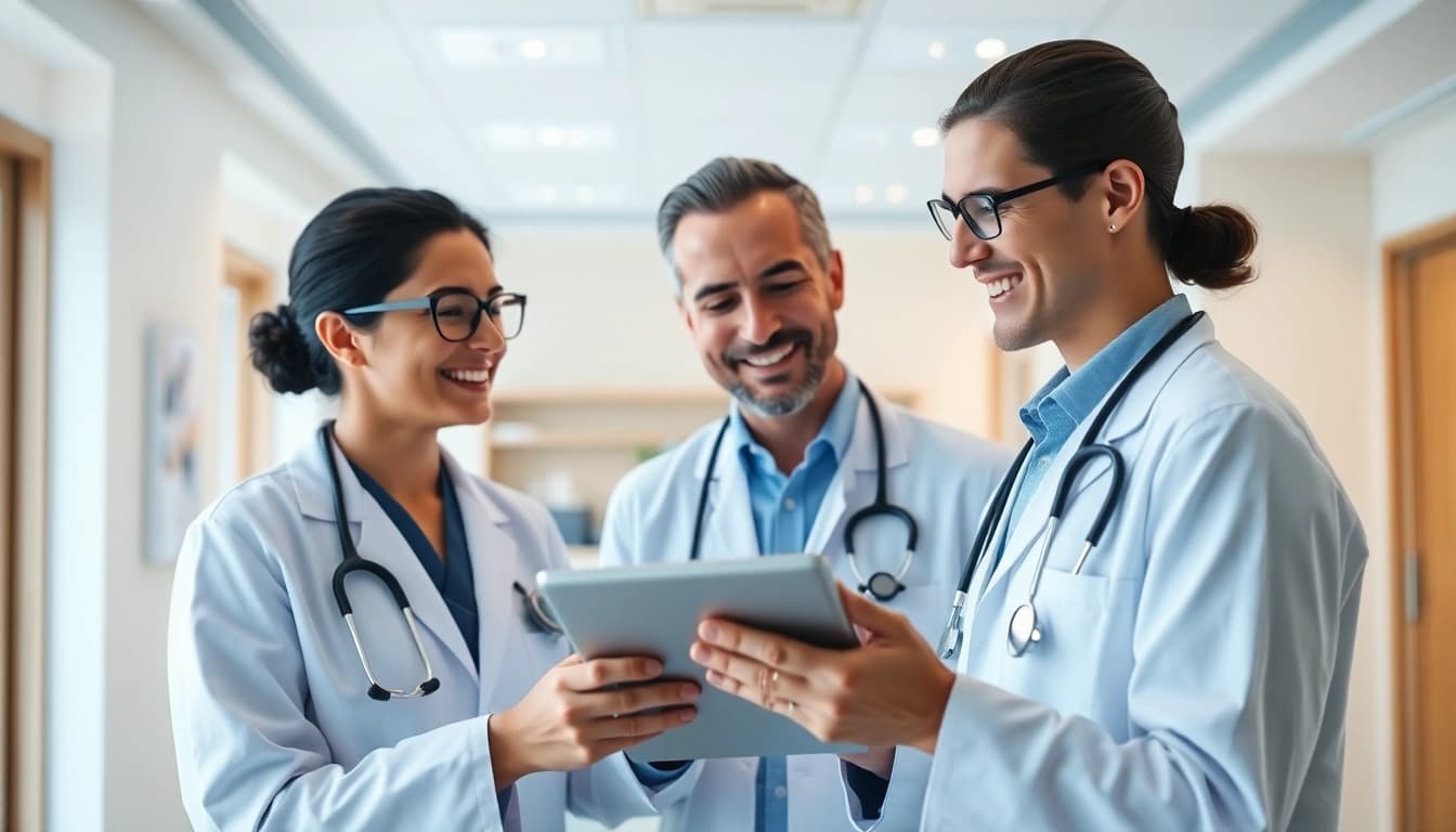 Engaging scene with private gp doctors consulting patients in a modern clinic setting.