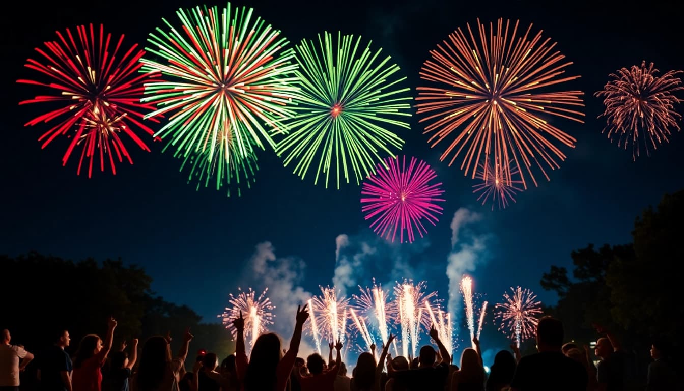 Experience the thrill of cheap fireworks near me illuminating a joyful night with vibrant displays.