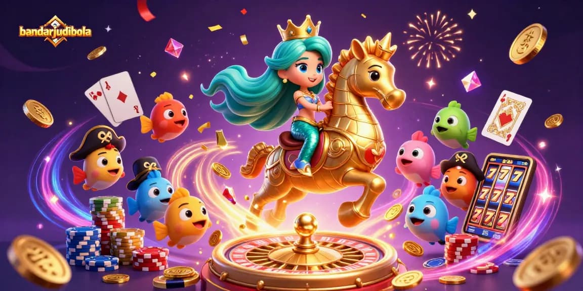 Engage in thrilling gambling with bandarjudibola, featuring vibrant characters and captivating casino elements.