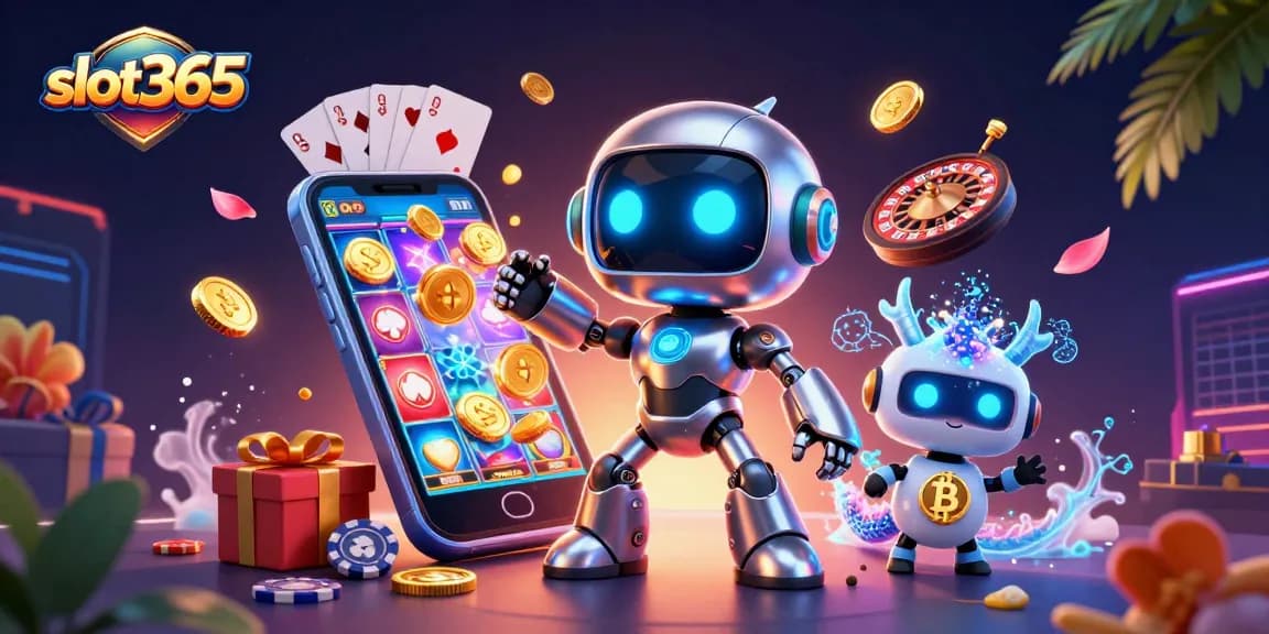 Spin to win big at slot365 with vibrant neon colors and dynamic casino elements.