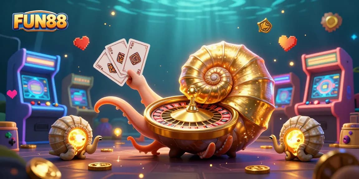 Experience thrilling gameplay at FUN88 with a vibrant 3D casino scene showcasing exciting gaming elements.