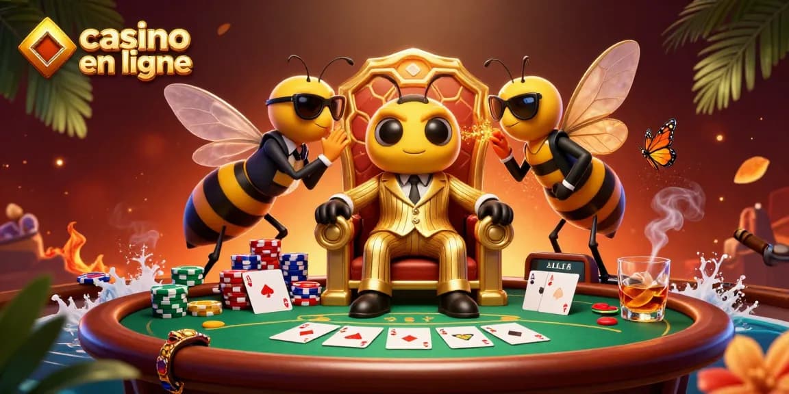 Jouer au casino en ligne avec façade unique d'illustration 3D illustrant un boss, des gardes et un informateur.