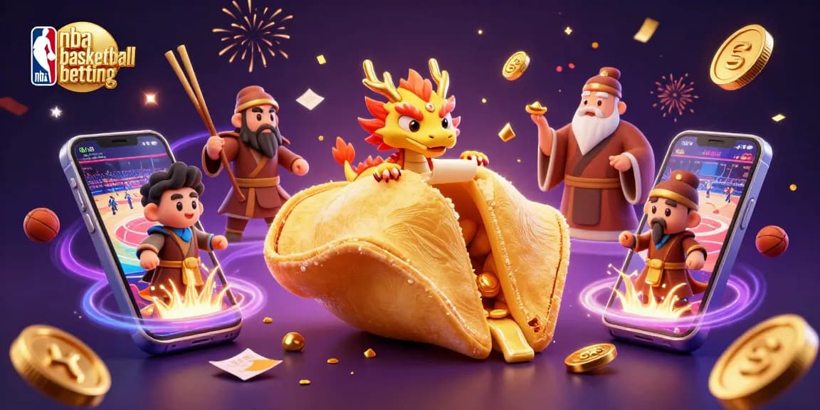 Engage in nba basketball betting with a dynamic 3D illustration of fortune cookie and betting elements