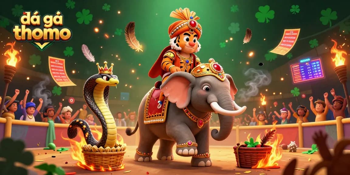 Engage in thrilling đá gà thomo cockfighting, featuring vibrant arena elements and dynamic characters.
