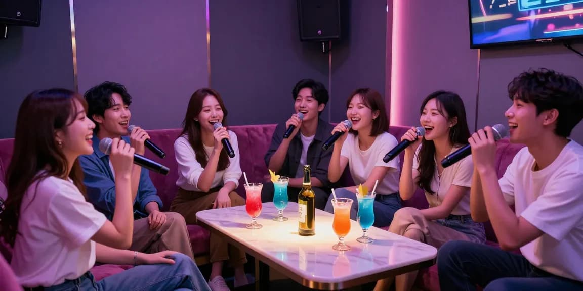 Enjoying a lively night at 인천쓰리노 with friends in a vibrant private room.