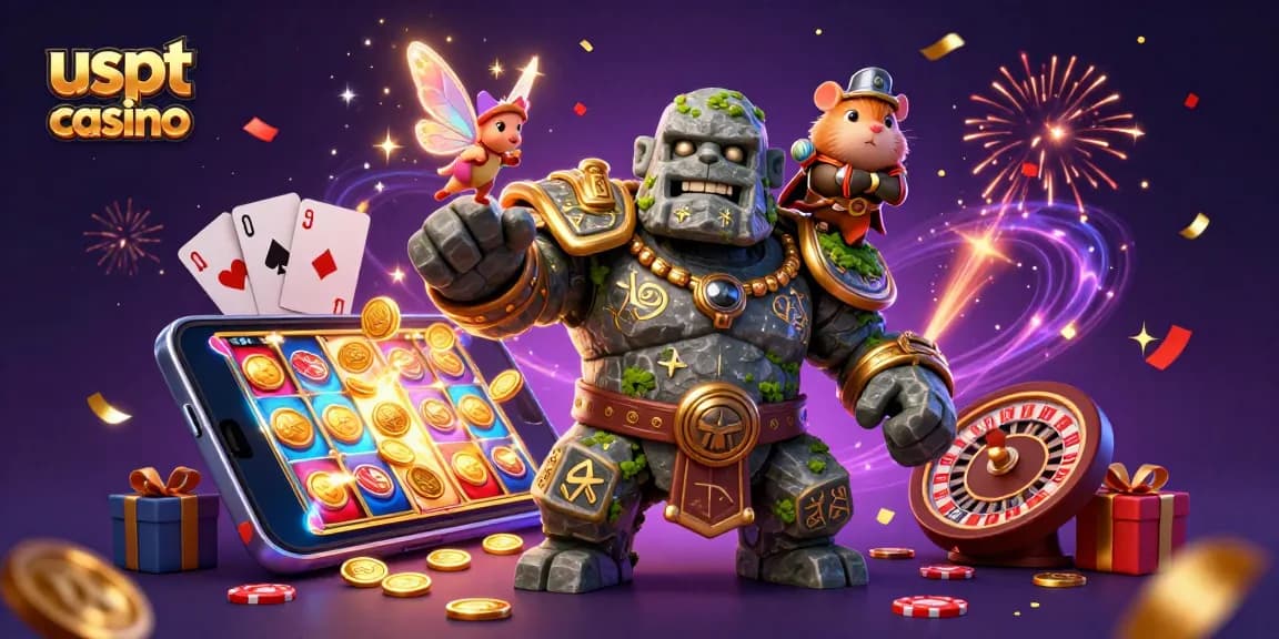 Giocando nel casinò usdt, un golem animato e un cavaliere hamster esplorano slot entusiasmanti.