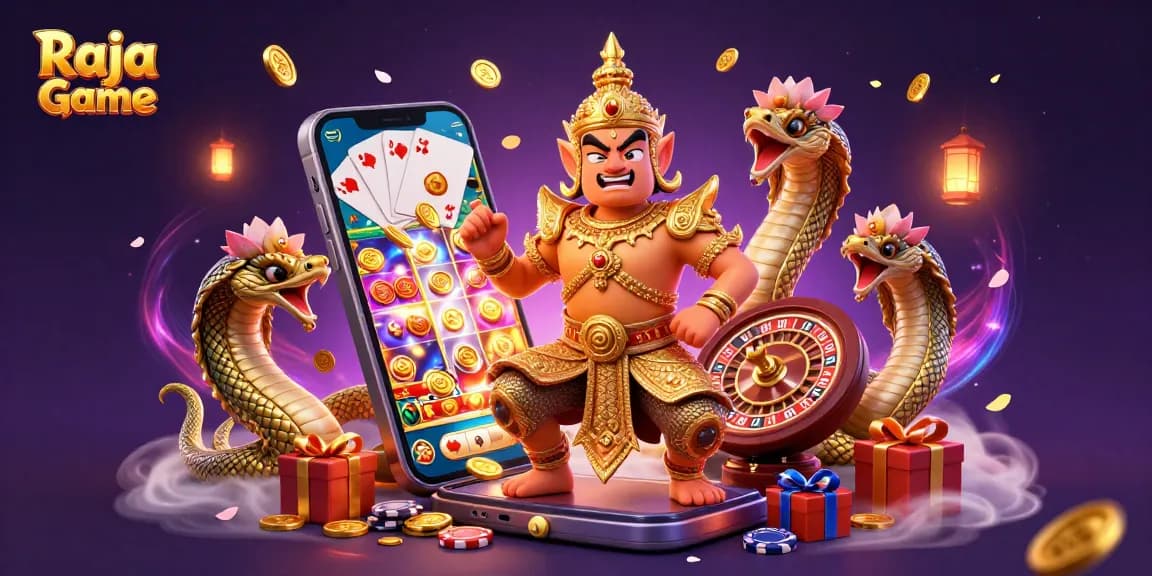 Experience thrilling Raja Game fun with a vibrant illustration of online casino excitement and dynamic gaming elements.