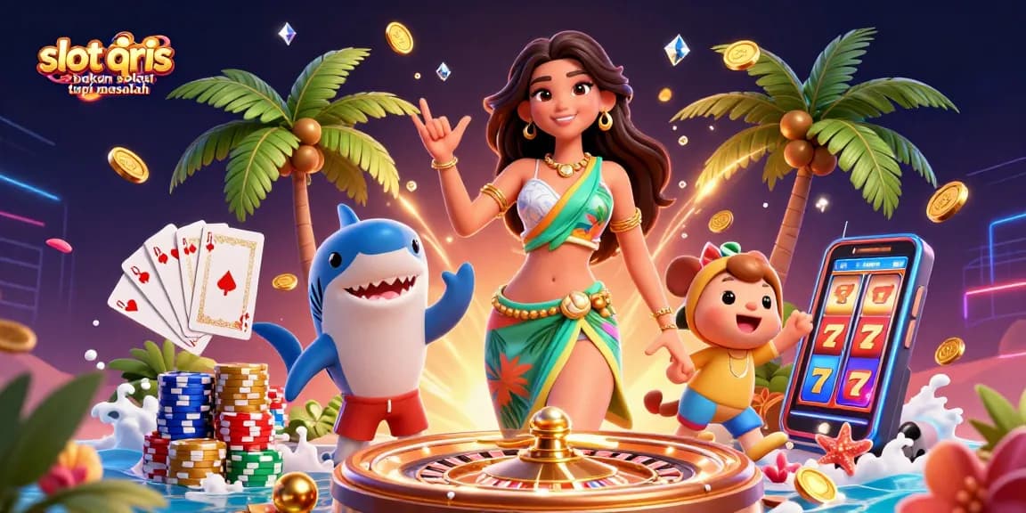 Spin and win with slot qris bukan solusi tapi masalah, showcasing vibrant 3D gaming elements.