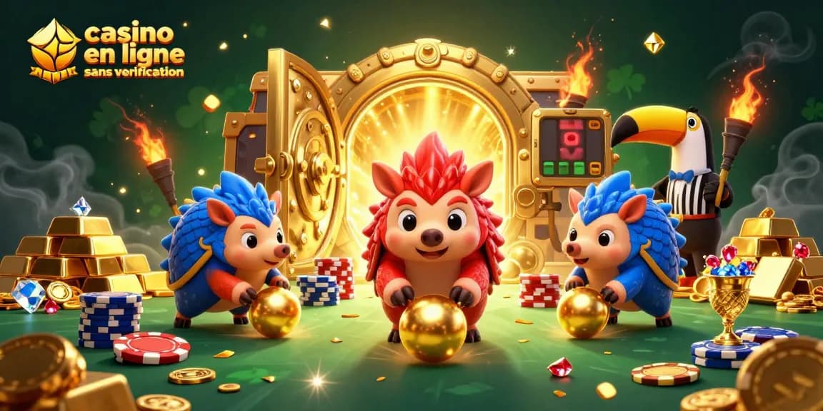 Les pangolins en compétition dans un casino en ligne sans vérification, affrontant des piles de jetons et une ambiance festive.