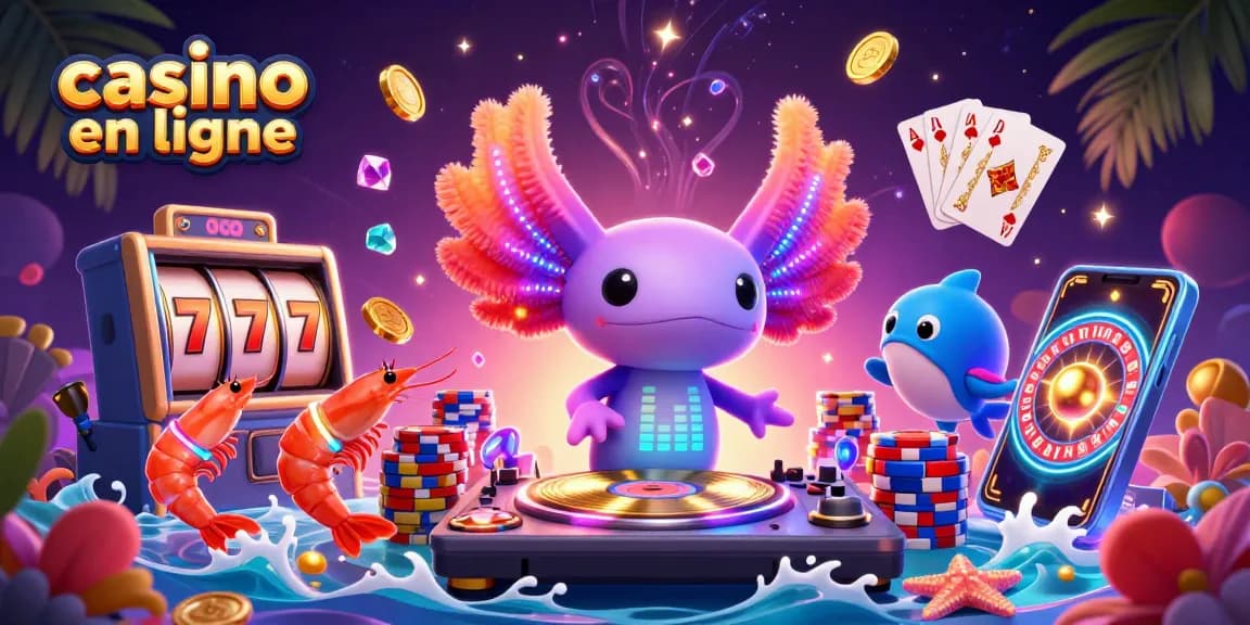 Visitez casino en ligne avec un DJ axolotl, des pièces d'or et des jeux en action.