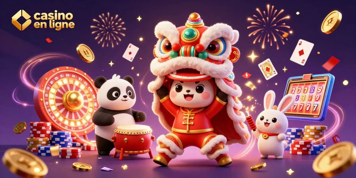 Casino en ligne : Célébrez avec un lion dansant, des pièces d'or et des feux d'artifice éclatants.