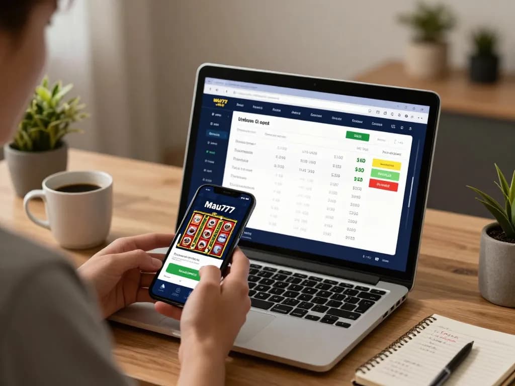 Experience mau777 slot excitement with live betting on a laptop in a cozy home setting.