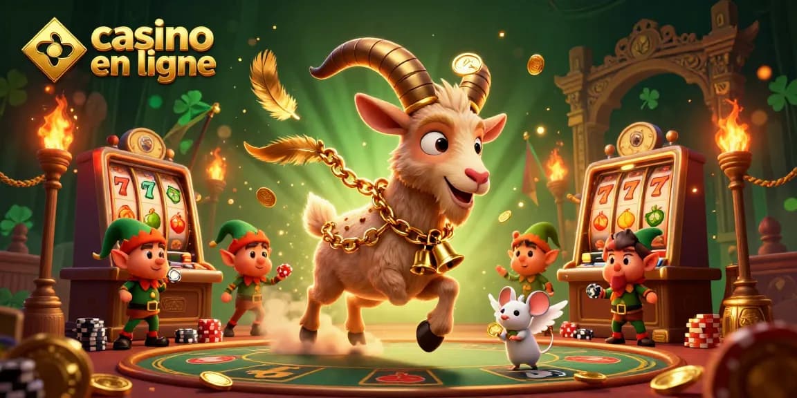 Illustration animée d'un Krampus dans un casino en ligne, avec un petit ange et des elfes voleurs de jetons.