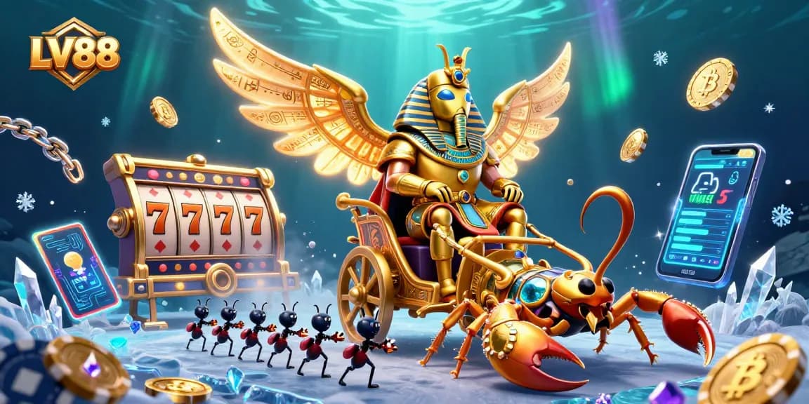 Experience thrilling gameplay at LV88 with an exciting scene of a scarab beetle and gaming elements.