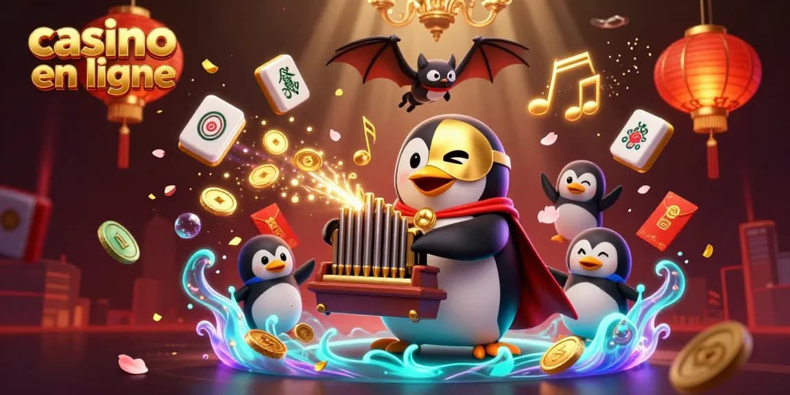 Jouez avec le casino en ligne : illustration d'un pingouin fantôme en pleine action avec des éléments de jeu accrocheurs.