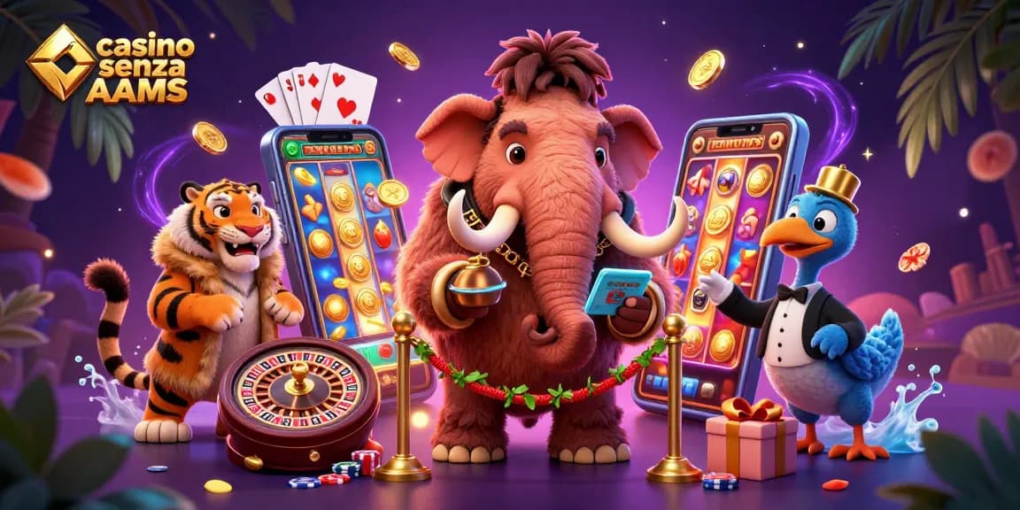 Divertiti con i giochi del casino senza AAMS, mentre un mammut accoglie gli ospiti.