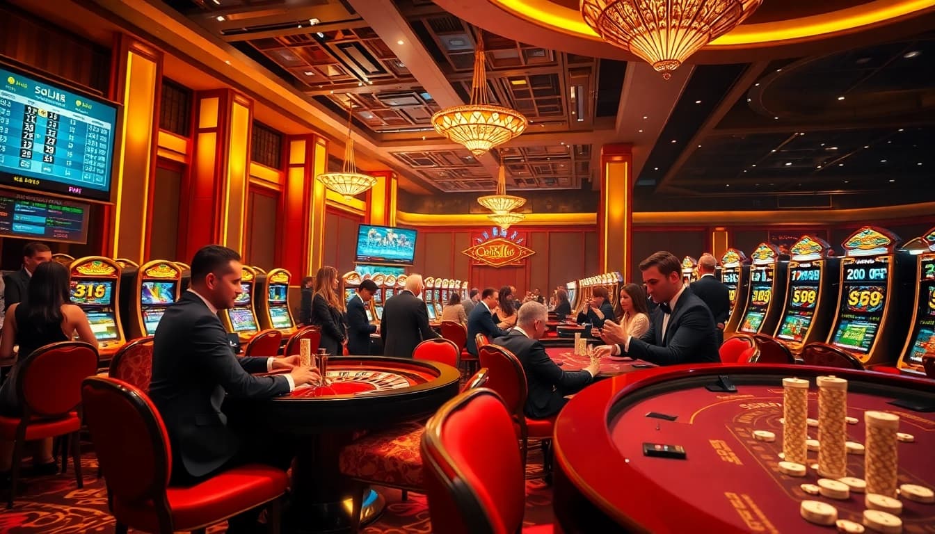 Players enjoying the excitement at SOIBET casino, engaging with roulette and slot machines.