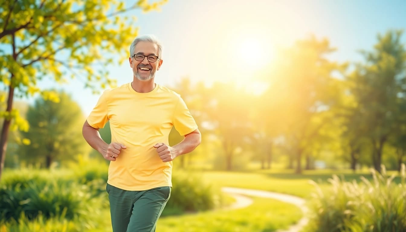Showcasing healthspan, an active individual enjoying nature, symbolizing vitality and wellness.