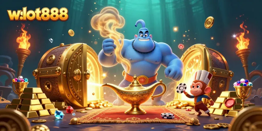 Menangkan jackpot wslot888 saat bermain dengan lampu genie yang berkilauan dan koin emas yang melimpah.