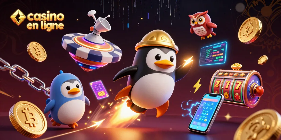 Profitez de l'univers du casino en ligne avec un pingouin doré et des éléments NFT captivants.
