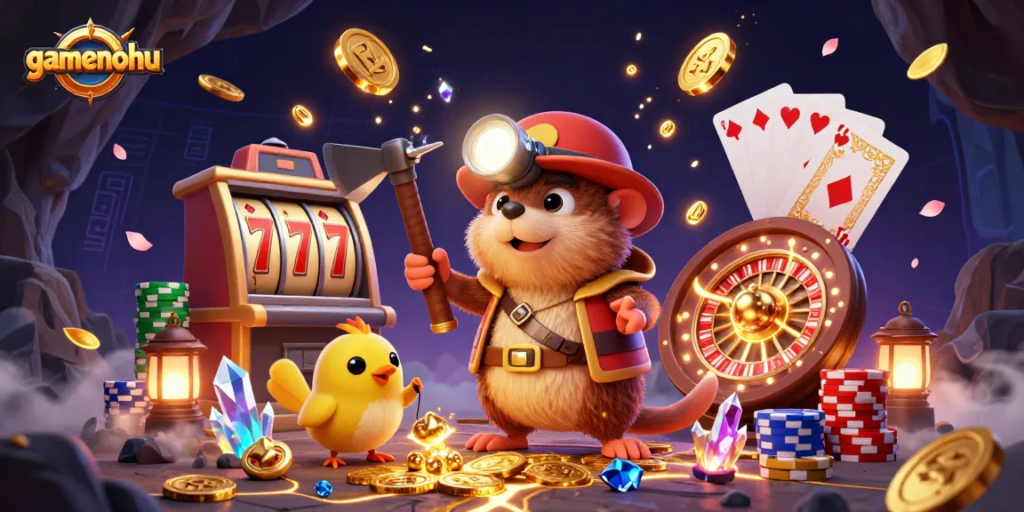 Experience the gamenohu adventure with treasure hunting mole and glowing gems in this dynamic casino scene.