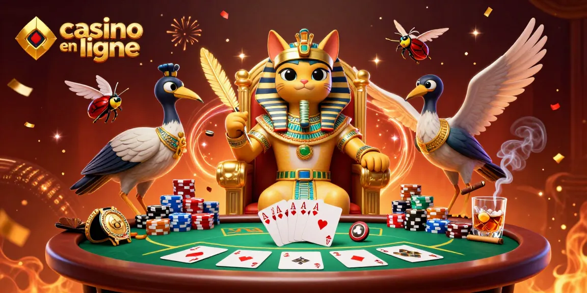 Gagnez avec style au casino en ligne grâce à une illustration dynamique de jeux de poker et de personnages cartoon.