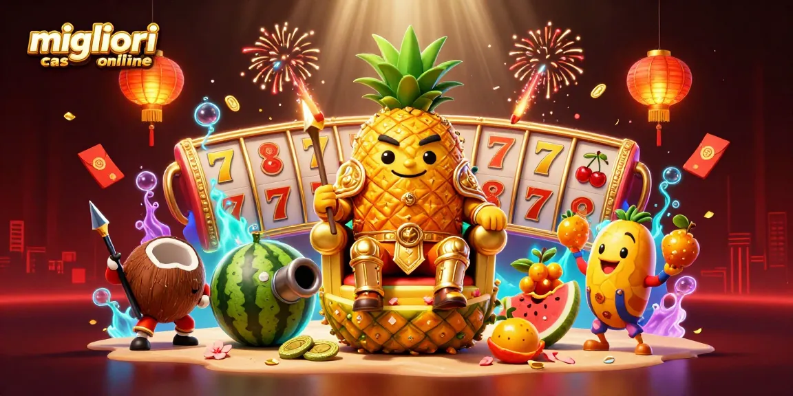 Scopri i migliori casino online con il re ananas d'oro e guardie sulla spiaggia per un'esperienza di gioco unica.