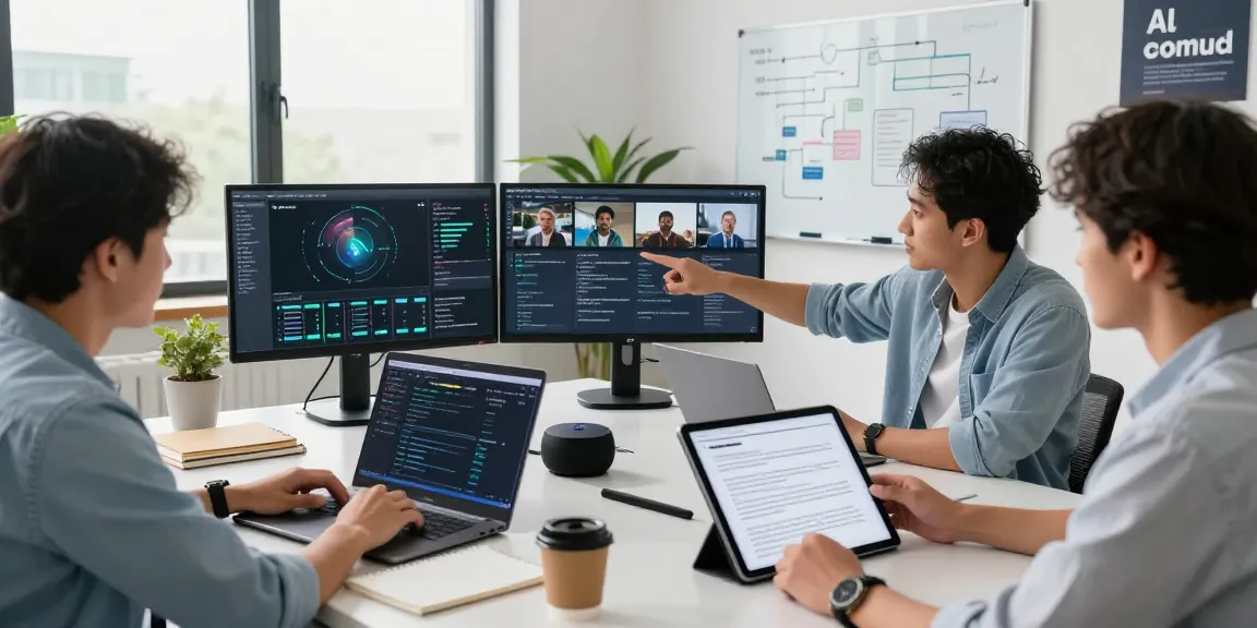 Dynamic team using an ai detector for image and video moderation in a modern office.