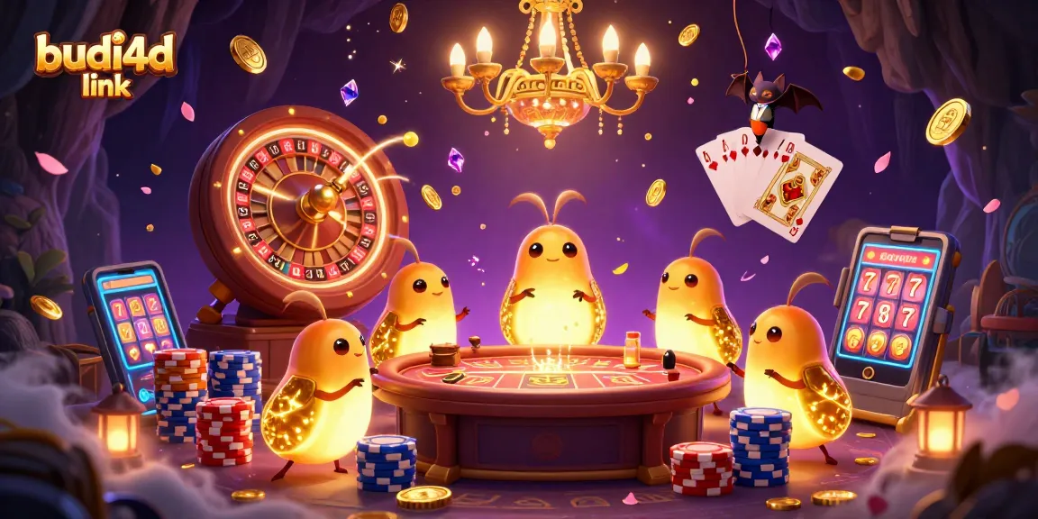 Experience the thrill of the budi4d link casino with vivid glowworms lighting up games and glowing coins.