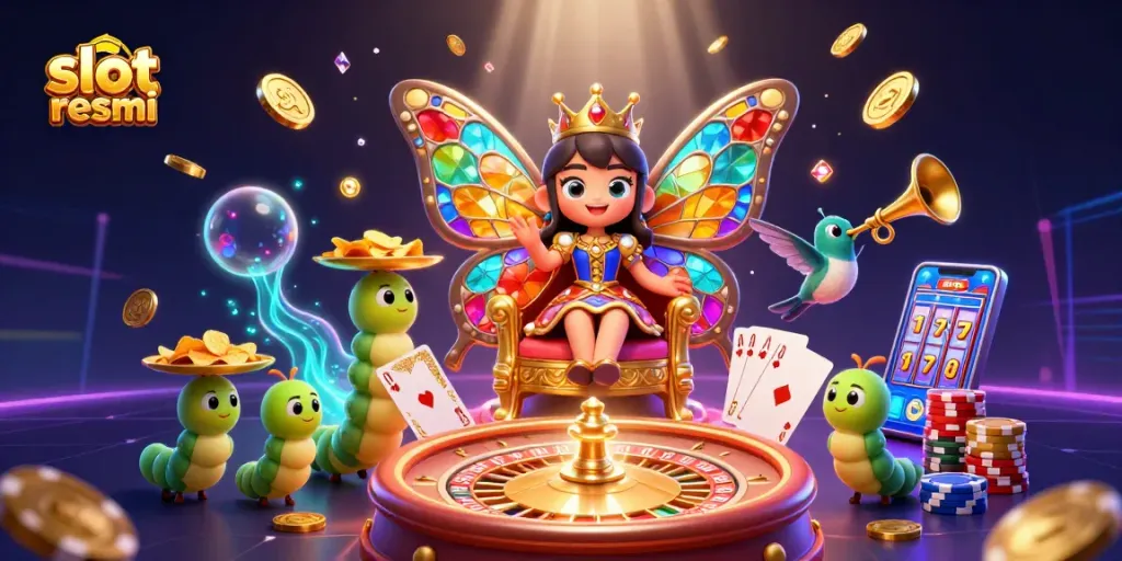 Experience the excitement of slot resmi with vibrant illustrations showcasing dynamic winning game elements.