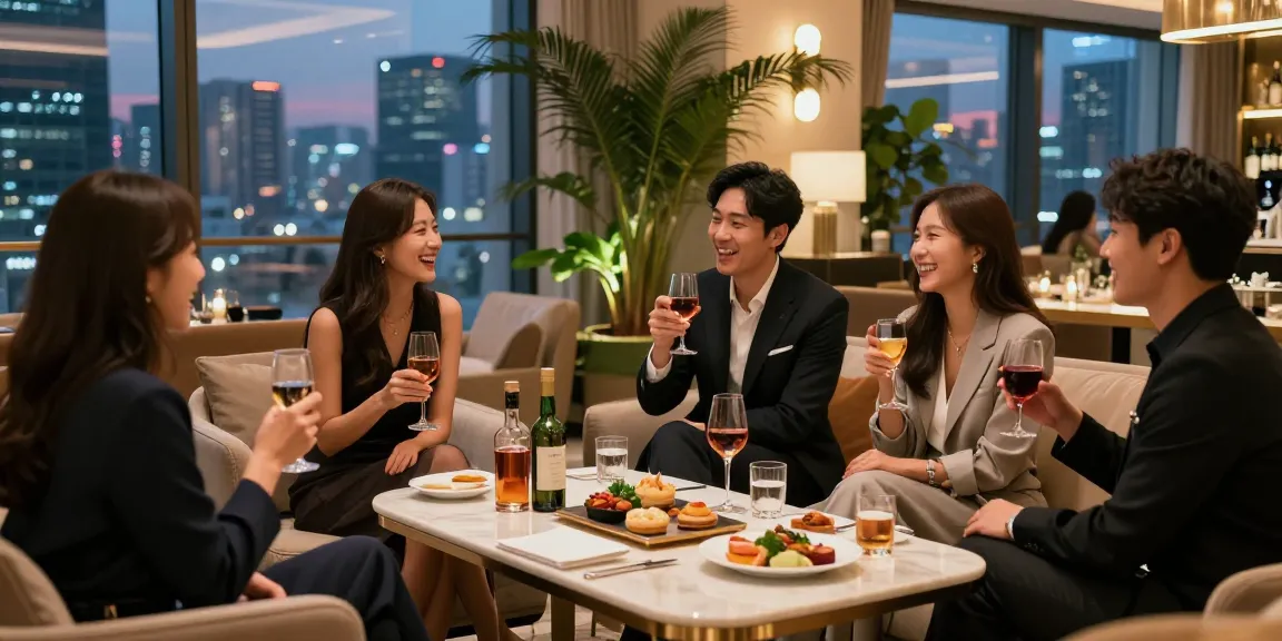 강남 구구단에서 친구들과 즐기는 고급스러운 사교 모임 장면