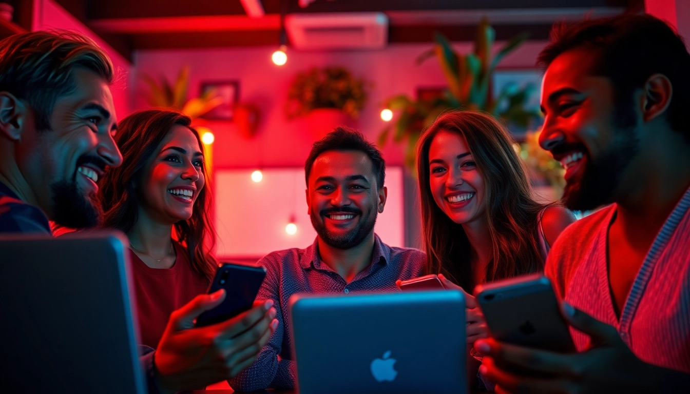 Engaging sex chat scene with diverse individuals in a warm environment, showcasing modern online interaction.