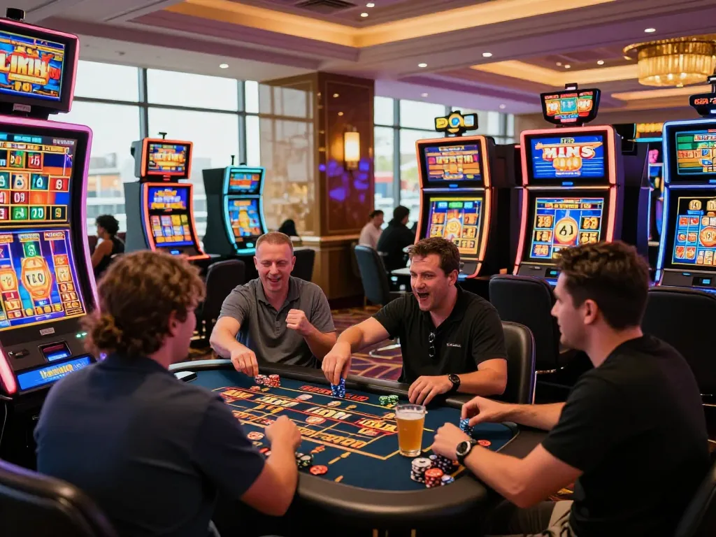 Exciting moment at link slot machines in a vibrant casino setting, capturing the thrill of gaming.