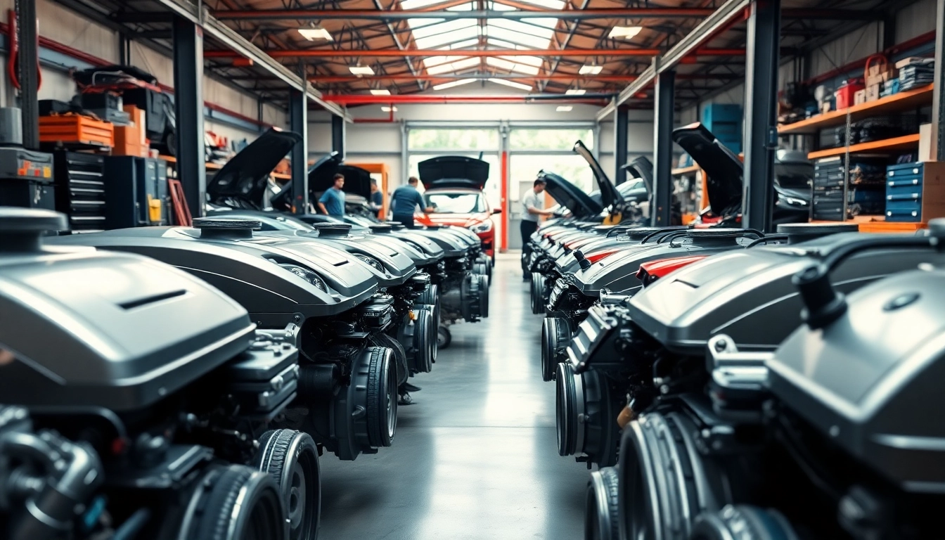 Browse a selection of used engines in a professional garage environment, showcasing quality options.