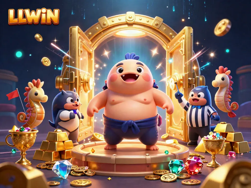 Experience LLWIN's exciting underwater casino adventure with a lively fugu and referee as stars.