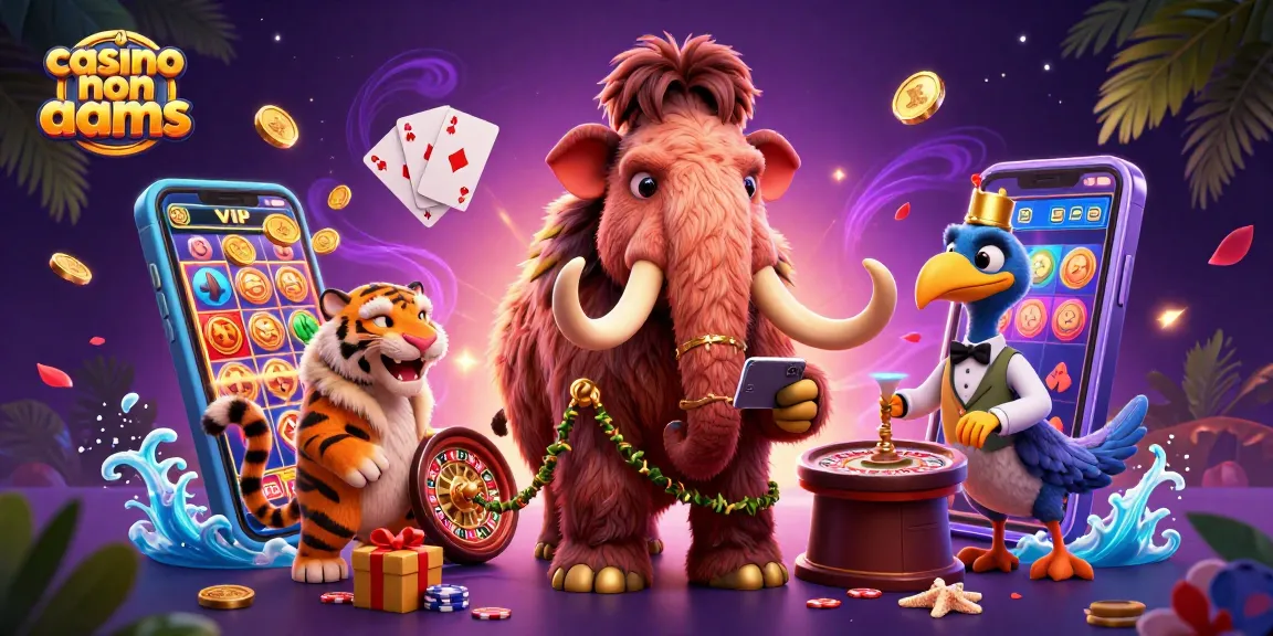Gioca nei migliori casino non AAMS con un mammut e un tigre, circondati da slot e bonus.