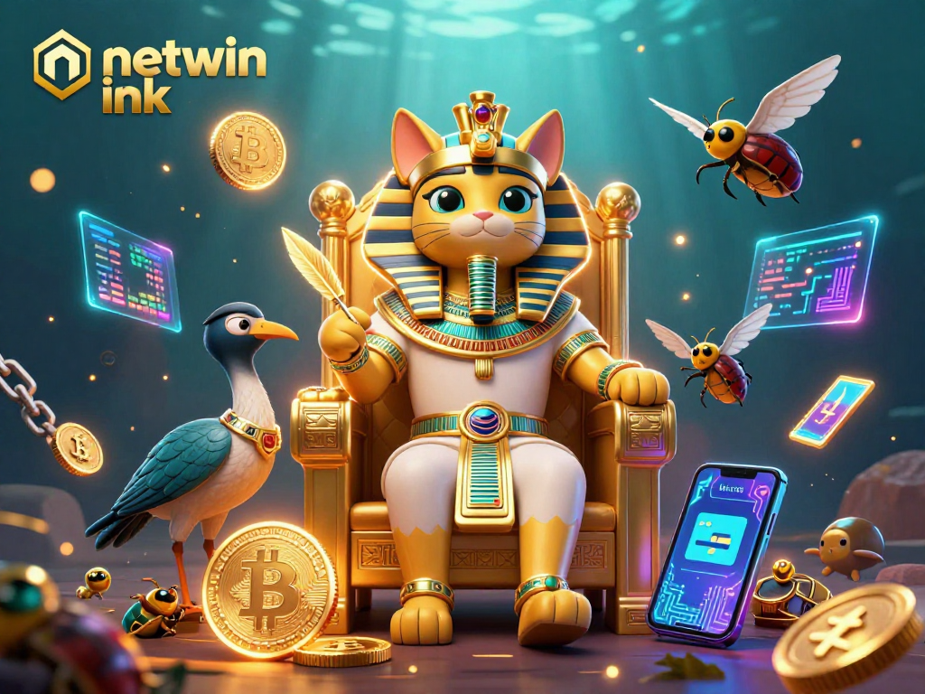 Experience the thrill of netwin ink with a vibrant 3D casino scene full of crypto elements.