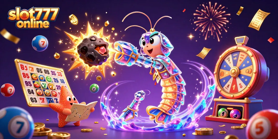 Engage in thrilling slot777 online gameplay with colorful elements, including spinning reels and lucky symbols.