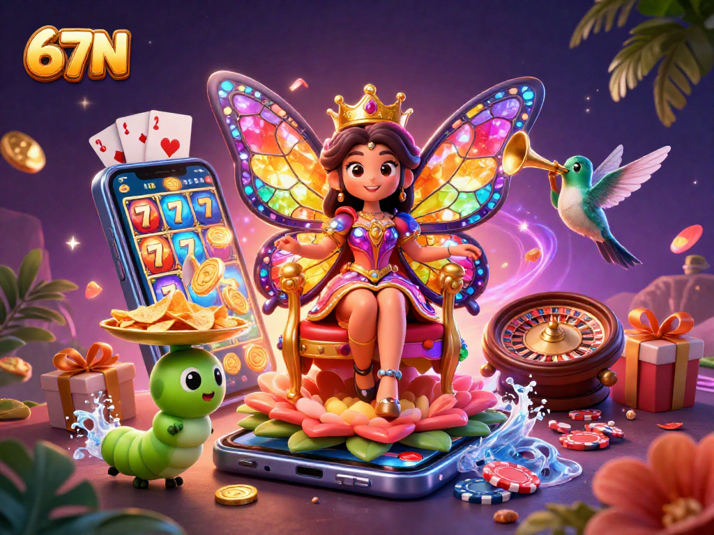 Aposte em 67N com uma cena vibrante de jogos de cassino, apresentando a rainha das borboletas.