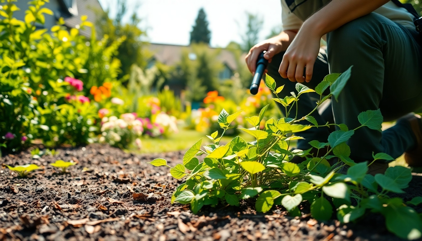 Expert performing Japanese Knotweed Removal from a garden, showcasing care and precision.